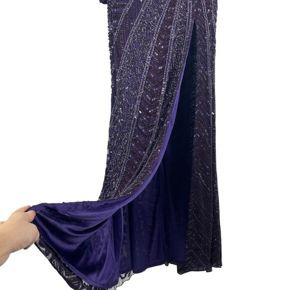 Mac Duggal Beaded One Shoulder Evening Gown Aubergine 5649 Size 6 - Picture 8 of 13